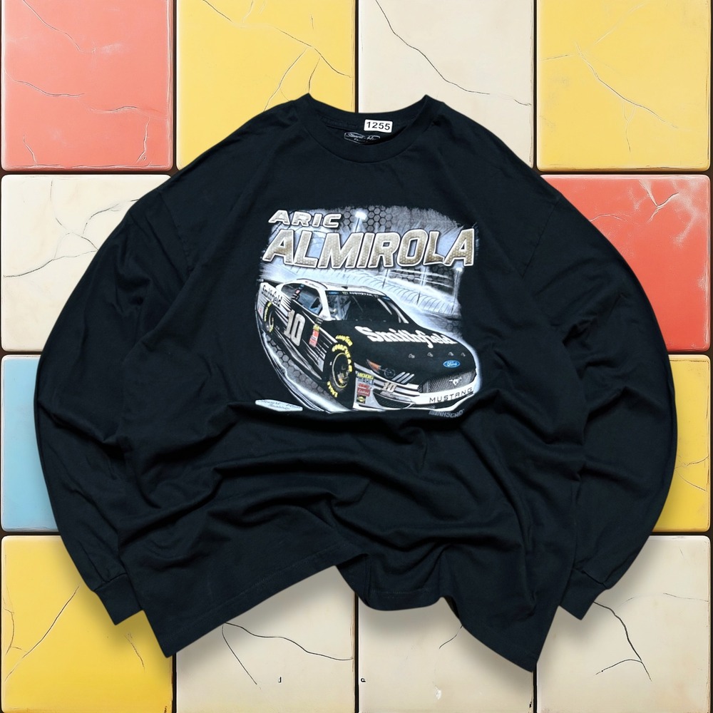 VTG Nascar Racing Long sleeve Shirt Y2K Men 2XL Black Aric Almirola Mustang Tee